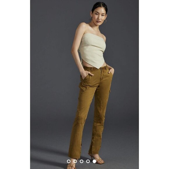 NWT Anthropologie Pilcro Y2K Low-Rise Slim Pants 31 $160 Gold Ankle Zippers - Picture 2 of 11